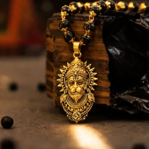 Gold Plated Bajrangbali Karungali Necklace with certified beads